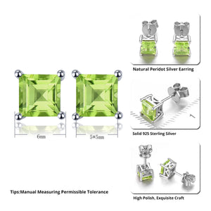 1.2ct Natural Peridot Silver Stud Earring Square Cut Gemstone Women