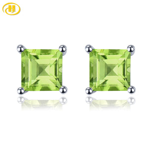 1.2ct Natural Peridot Silver Stud Earring Square Cut Gemstone Women
