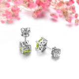 1.2ct Natural Peridot Silver Stud Earring Square Cut Gemstone Women