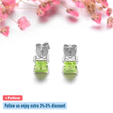 1.2ct Natural Peridot Silver Stud Earring Square Cut Gemstone Women