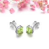 1.2ct Natural Peridot Silver Stud Earring Square Cut Gemstone Women