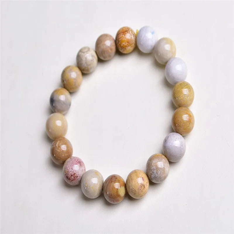 Petrified Wood Stone Beaded Bracelet Retro Nostalgic Stretch Yoga Gift