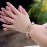 Petrified Wood Stone Beaded Bracelet Retro Nostalgic Stretch Yoga Gift