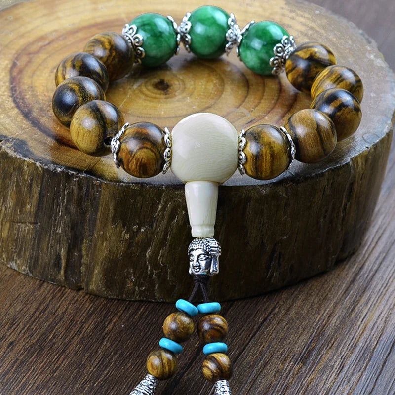 Natural Phoebe Bracelets 12-15mm Beads Tibetan Silver Buddha Prayer Bracelets