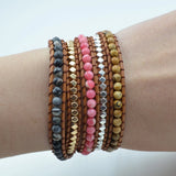Map Stone Wrap Bracelet Stainless Steel Copper Beads Boho Jewelry