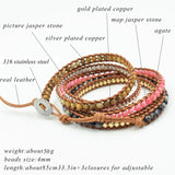 Map Stone Wrap Bracelet Stainless Steel Copper Beads Boho Jewelry