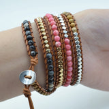Map Stone Wrap Bracelet Stainless Steel Copper Beads Boho Jewelry