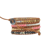 Map Stone Wrap Bracelet Stainless Steel Copper Beads Boho Jewelry