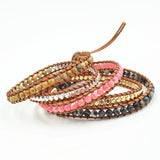 Map Stone Wrap Bracelet Stainless Steel Copper Beads Boho Jewelry