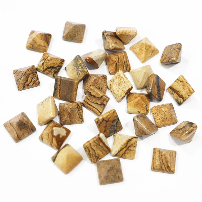 Natural Picture Stone Pyramid Gemstone Chakra Sandstone Ornaments