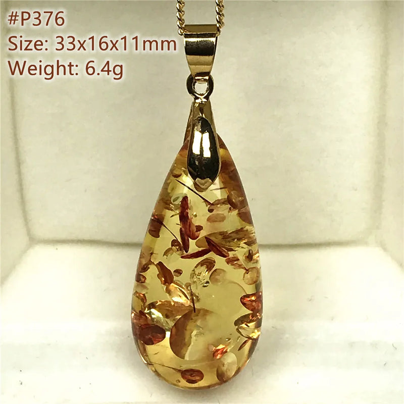 Piebald Amber Pendant Necklace Healing Gift Crystal Beads Silver Gemstone