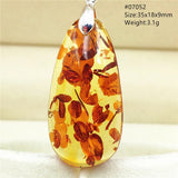 Piebald Yellow Amber Water Drop Pendant Necklace