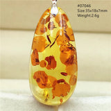 Piebald Yellow Amber Water Drop Pendant Necklace
