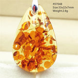 Piebald Yellow Amber Water Drop Pendant Necklace