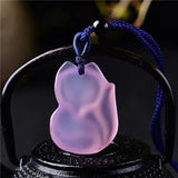 Natural Pink Agate Fox Pendant Beads Necklace Charm Jewellery