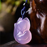 Natural Pink Agate Fox Pendant Beads Necklace Charm Jewellery