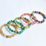 Pink Agate Hand Carved 8mm Round Bead Bracelet