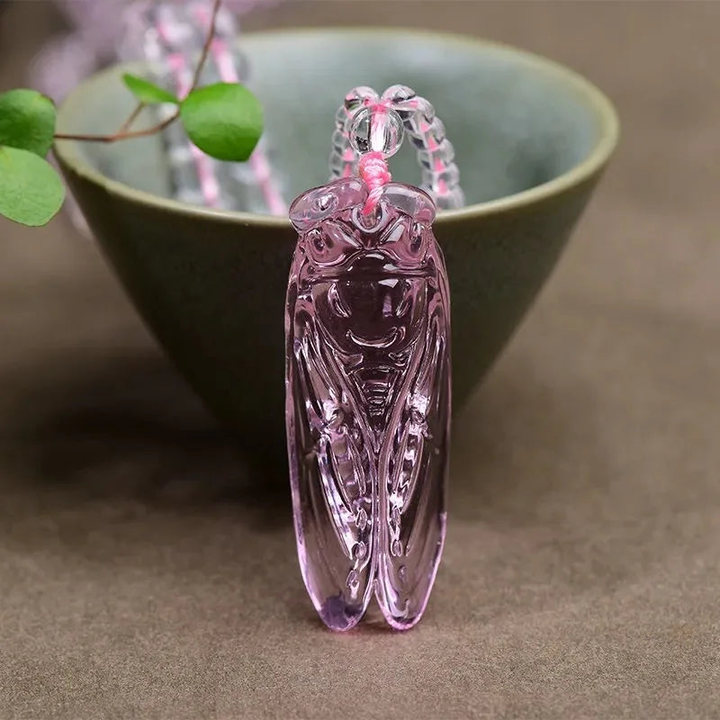 Pink Amethyst Cicada Jade Pendant Necklace - Chalcedony Jewelry
