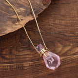 Pink Amethysts Quartz Tiger Eye Perfume Bottle Pendant Necklace
