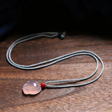 Pink Chalcedony Agate Fox Pendant Necklace Charm