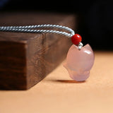 Pink Chalcedony Agate Fox Pendant Necklace Charm