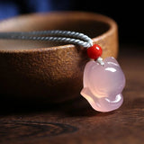 Pink Chalcedony Agate Fox Pendant Necklace Charm