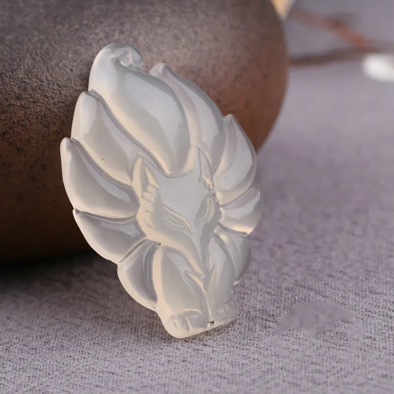 Pink Chalcedony Fox Head Pendant 925 Silver Necklace