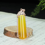 Pink Chalcedony Hand Carved Ping'an Pendant 925 Silver Necklace