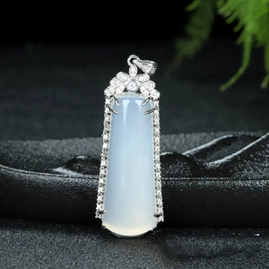 Pink Chalcedony Hand Carved Ping'an Pendant 925 Silver Necklace
