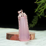 Pink Chalcedony Hand Carved Ping'an Pendant 925 Silver Necklace
