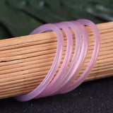 Pink Chalcedony Hand Carved Thin Round Bracelet