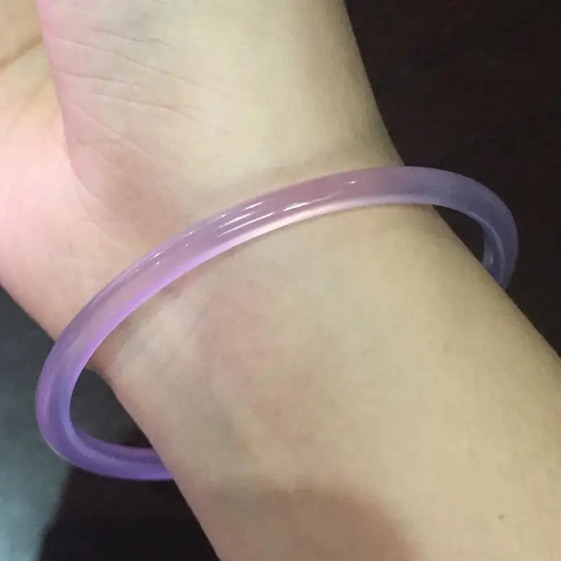 Pink Chalcedony Hand Carved Thin Round Bracelet