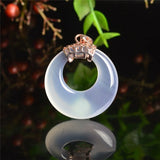 Pink Chalcedony Hand-carved Safe Buckle Pendant Agate 925 Silver Necklace