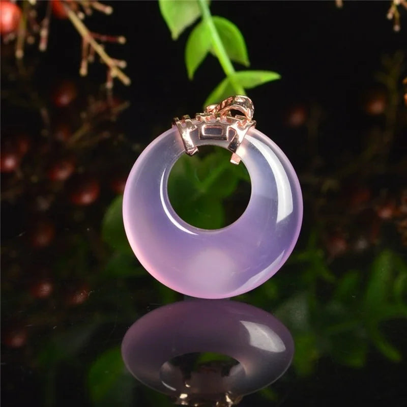 Pink Chalcedony Hand-carved Safe Buckle Pendant Agate 925 Silver Necklace