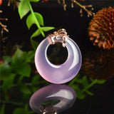 Pink Chalcedony Hand-carved Safe Buckle Pendant Agate 925 Silver Necklace