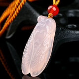 Pink Chalcedony Jade Cicada Pendant Agate Necklace Charm