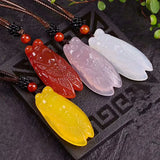 Pink Chalcedony Jade Cicada Pendant Agate Necklace Charm