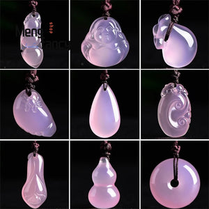 Pink Chalcedony Ruyi Pendant Vintage Holiday Jewelry