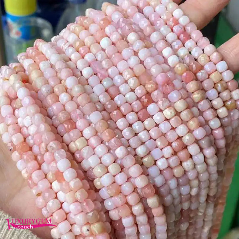 Pink Opal Loose Beads 4mm Faceted Square Shape DIY Jewelry