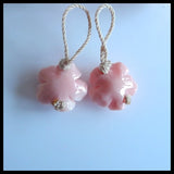 Pink Conch Shell Carved Flower Earrings, 12x7mm