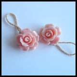Pink Conch Shell Carved Flower Earrings, 12x7mm