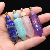 Pink Crystal Amethyst Perfume Bottle Pendant Essential Oil Vial DIY Necklace