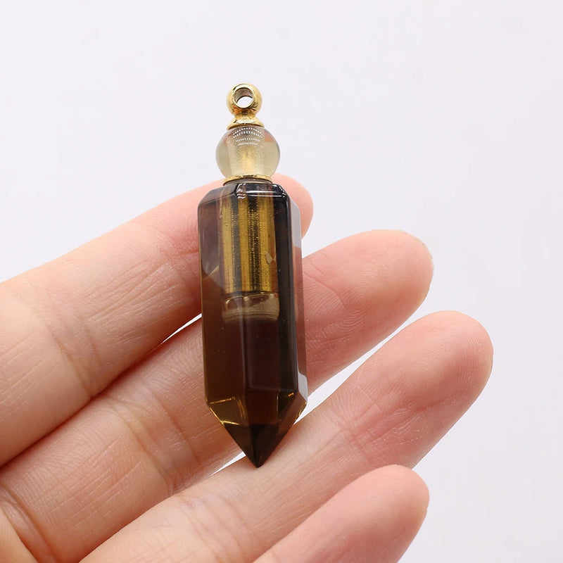 Pink Crystal Amethyst Perfume Bottle Pendant Essential Oil Vial DIY Necklace