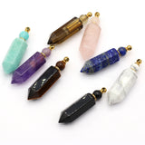 Pink Crystal Amethyst Perfume Bottle Pendant Essential Oil Vial DIY Necklace