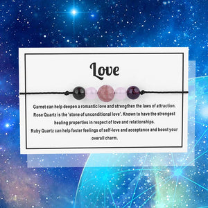Pink Crystal Bead Couple Bracelet with LOVE Card