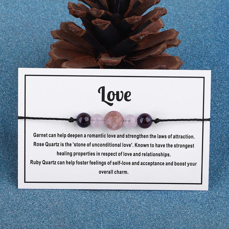 Pink Crystal Bead Couple Bracelet with LOVE Card