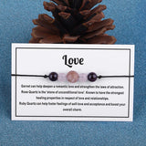 Pink Crystal Bead Couple Bracelet with LOVE Card
