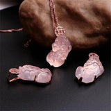 Pink Crystal Fox Pendant Necklace for Women