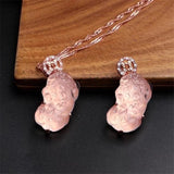 Pink Crystal Fox Pendant Necklace for Women