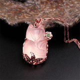 Pink Crystal Fox Pendant Necklace for Women
